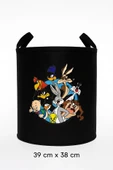Keçe Oyuncak Sepeti Çizgi Film Desenli, Katlanabilir Kulplu, Çocuk Odası Düzenleyici 38x39 thumbnail 2
