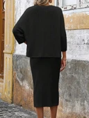 MDB Kadın Uzun Kollu Yuvarlak Yakalı şardonlu Kaşkorse Bluz Ve Etek Ikili Takım thumbnail 5