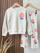 LUCCO KIZ ÇOCUK ÇİÇEK DESENLİ 3 İPLİK ŞARDONSUZ GENİŞ PAÇA TAYTLI TAKIM thumbnail 2