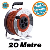 Seyyar Metal Makaralı CCA Kablo 4 Prizli Monofaze Uzatma Kablosu 3x2.5 mm TTR Kablo 20 Metre thumbnail 1