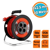 Seyyar Plastik Makaralı Monofaze Uzatma Kablosu 3x2.5 mm 20 Metre CCA Alüminyum Alaşım Kablo 4 Priz thumbnail 1