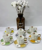 Porselen Kahve Takımı 6 Kişilik | Özel Tasarım, 6 Farklı Renk | 90 ml thumbnail 1