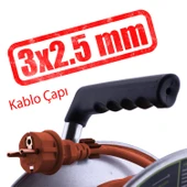 Seyyar Metal Makaralı CCA Kablo 4 Prizli Monofaze Uzatma Kablosu 3x2.5 mm TTR Kablo 20 Metre thumbnail 4