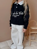 KIZ ÇOCUK YAKA MODELLİ DÜĞMELİ GENİŞ PAÇALI 3 İPLİK EŞOFMAN TAKIMI thumbnail 2