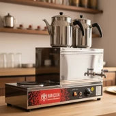 Han Çelik Çift Demlikli Pleytli Endüstriyel Elektrikli Çay Kazanı - Demlik Hediyeli thumbnail 1