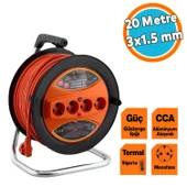 Plastik Makaralı CCA Kablo 4 Prizli Seyyar Uzatma Kablosu 3x1.5 mm 20 Metre Alüminyum Alaşım Kablosu thumbnail 1