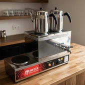 Han Çelik Çift Demlikli Pleytli Endüstriyel Elektrikli Çay Kazanı - Demlik Hediyeli thumbnail 3