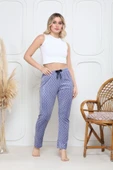 Kadife pijama altı mavi üstüne siyah Pontiye desenli q7013 thumbnail 2
