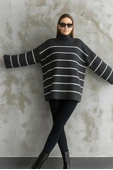Çizgili ispanyol kol triko boğazlı kazak antrasit elf thumbnail 2