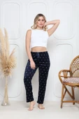 Kadife pijama altı lacivert üzerine beyaz Pontiye desenli q7013 thumbnail 1