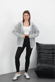 3 iplik şardonlu fermuarlı kapşonlu hırka gri thumbnail 5