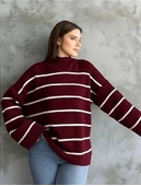 Çizgili ispanyol kol triko boğazlı kazak bordo elf thumbnail 2
