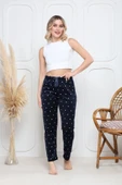 Kadife pijama altı lacivert üzerine beyaz Pontiye desenli q7013 thumbnail 2