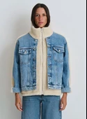 Mavi M1110278 Rubina 90lar Suni Kürklü Jean Ceket Kadın Mont thumbnail 3