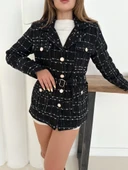 Çok düğmeli kemerli yüksek kaliteli astarlı ceket siyah os255859 thumbnail 6