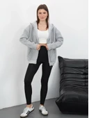 3 iplik şardonlu fermuarlı kapşonlu hırka gri thumbnail 1