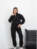 3 iplik içi Şardonlu yarım fermuarlı alt üst takım siyah thumbnail 1