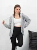 3 iplik şardonlu fermuarlı kapşonlu hırka gri thumbnail 3