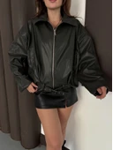 Astarlı kemerli pb deri ceket zümrüt yeşili onst thumbnail 2