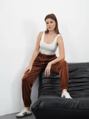 Paça lastikli kadife eşofman kahve md34 thumbnail 2