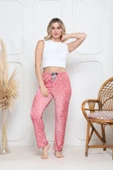 Kadife pijama altı pembe üstüne beyaz kalpli Pontiye desenli q7013 thumbnail 2