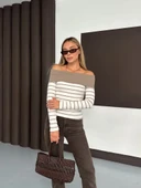 Çizgili madonna yaka kaşkorse bluz bej a844 thumbnail 1