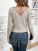 MDB Kadın Uzun Kollu V Yakalı Arkadan Dantel Detaylı şardonlu Kaşkorse Bluz thumbnail 6