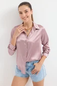 3964 Hafif Dökümlü Saten Gömlek - D.Gül Kurusu thumbnail 1
