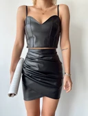 Drapeli deri etek siyah w26771 thumbnail 4