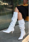 Zelya Beyaz Cilt Topuklu Çizme thumbnail 3
