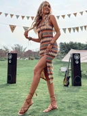 Kadın çok Renkli Yırtmaçlı Dizde Süprem Elbise thumbnail 7