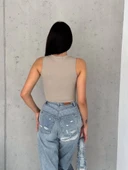 fitilli kaşkorse yakası zincirli atlet vizon thumbnail 4