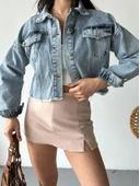 Çift kapaklı püsküllü crop buz mavi d2002 thumbnail 5