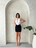 Önü büzgülü etek siyah s24222 thumbnail 6