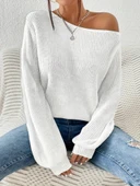 Kadın Uzun Kollu Tek Omuzu Açık Detaylı Triko Bluz thumbnail 1