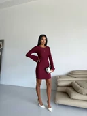 Prenses kol esnek kumaş elbise bordo f2334 thumbnail 4