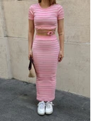 Çizgili etekli takım pembe s3609 thumbnail 3