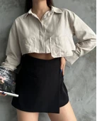 Poplin crop gömlek bej s3060 thumbnail 2