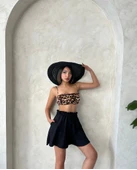 Volanlı keten şort siyah s255058 thumbnail 7