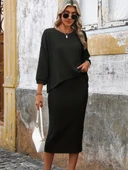 Kadın Uzun Kollu Yuvarlak Yakalı şardonlu Kaşkorse Bluz Ve Etek Ikili Takım thumbnail 6