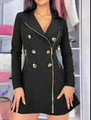 Kadın Uzun Kollu Yakalı Fermuarlı Düğme Detaylı Kısa Scuba Ceket thumbnail 3