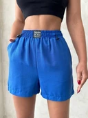 Armalı keten şort saks mavisi s251003 thumbnail 1