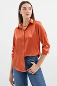 3964 Hafif Dökümlü Saten Gömlek - Turuncu thumbnail 1