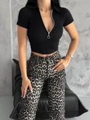 kaşkorse yaka fermuarlı bluz siyah thumbnail 3