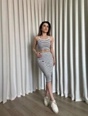 Çizgili etek crop takım thumbnail 5