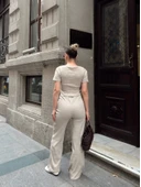 Düğme yakalı bej alt üst takım s3943 thumbnail 8