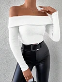 Uzun kol madonna yaka bluz beyaz thumbnail 1