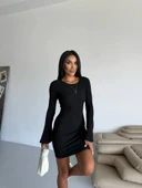 Prenses kol esnek kumaş elbise siyah f2334 thumbnail 2