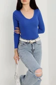 V yaka kaşkorse bluz saks mavisi a3699 thumbnail 3