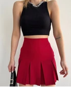 Altı geniş pileli etek bordo s24729 thumbnail 1